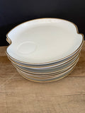 a** Vintage Set of 10 8” L & M Hostess Luncheon Dessert Plates with 5 Tea Cups White with Gold Rim