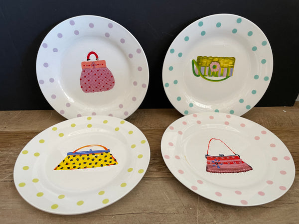 a** Set/4 7.5" Plates by WCL Purses Handbags Fashion Woman Girl for Salad Dessert Appetizers