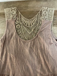 Womens Juniors JUST GINGER Brown Tank Dress w/ Gold Lace Back Small