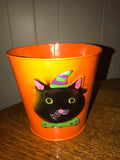 Set/3 Orange Metal Buckets 2 Black Cats 1 Ghost Autumn Fall