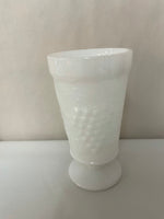 a** Vintage Pair/Set of 2 Milk Glass Pedestal Goblets Tumblers White Grape & Leaf