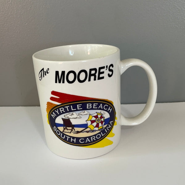 €€ Vintage Personalized Coffee Cup Mug Myrtle Beach South Carolina “THE MOORE’s”