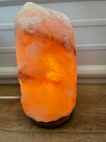 Natural Himalayan Crystal Rock Salt Table Lamp 9” on Wood Base