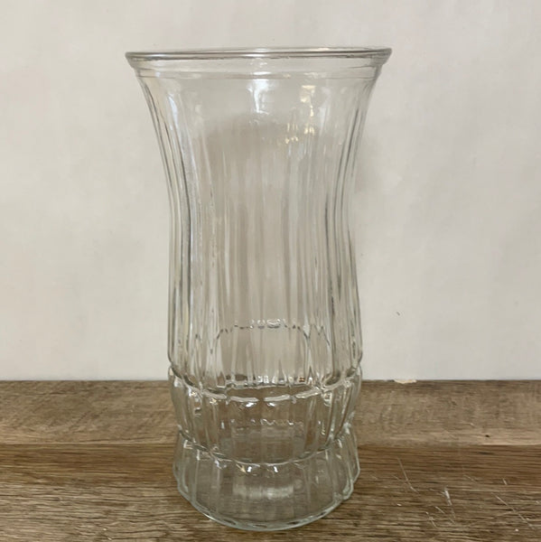 a** Large Ribbed Glass 9.5” Flower VASE On Round Base Clear Decor