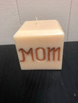 a** New 3" Pillar CANDLE  Beige "MOM" Cube Volcanica Unscented Handcrafted