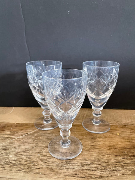 a** Crystal Cut Clear Glass Cordials Wine Goblet Barware Glasses Set of 3 4” H