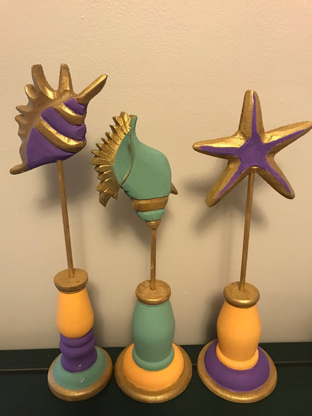 Set/3 Ocean SEASIDE Wood Finials