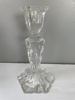 (L) €€ Pair/Set of 2 Heavy Cut Glass Taper 7.25” Candle Holders