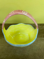 Bella Casa by Ganz Ceramic Easter Spring Basket Glazed Yellow Green