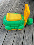 a* Vintage Amloid Ride On Toy Car Moving Head + Storage Green Turtle