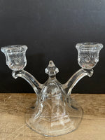 (L) <€€ Beautiful Vintage Dual Arm Taper Glass Taper 5.5” H Candle Holder