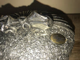 ~ Vintage BERGER Silver Trinket Keepsake Box Sculpted Bow Hinged Lid