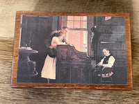 Vintage Wood Music Jewelry Box Case Red Velvet Lining “We’ve Only Just Begun” Marriage
