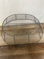 <€€ Large Oval Chicken Wire Gathering Basket w/ Handles Linen Burlap Lace Liner