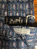 Mens Hermes Paris France Silk Feathers Scrolling 7718 OA Red White Blue Neckware Tie  Necktie