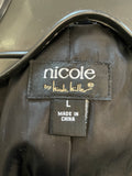 New Womens/Juniors Black & White Large Winter Coat Faux Leather Trim by Nicole Miller NWOT