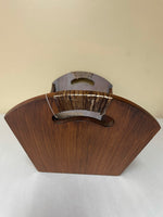 ~¥ NEW 15.5” Wood Basket Tray with Wood Handles Sea Shell Decor NWT
