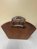 ^ NEW 15.5” Wood Basket Tray with Wood Handles Sea Shell Decor NWT