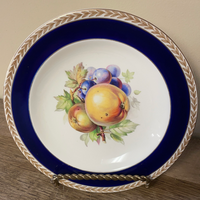 a** Vintage Set 3 Gold Gilt Edge Blue DUCAL Decorator Dinner Plates 9” Fruits