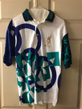 a* Vintage OLYMPICS 1996 Atlanta Volunteer Polo Short Sleeve Small 34-36 Green & Blue Design Hanes