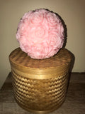 *New Unscented Handcrafted 6” Round CANDLE Pink Roses Volcanica 9528 Wicker Box