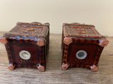 Vintage Brown Ceramic Churn Salt Pepper Shaker Set Japan