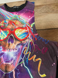 ** Womens Juniors GF HEART Small Bright Colored Skull on Purple Sleeveless Tank