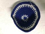 <€€ Classic Yarmulke Kippah Hat Knitted Covering Cap Tribal Jewish Vintage Religious Blue