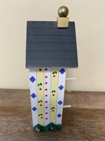 Wood Painted Cottage Bird House Pitch Roof 2 Perches