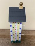 a** Wood Painted Cottage Bird House Pitch Roof 2 Perches