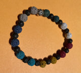 New Black & Multi Color Lava Beads Stretch Beaded Bracelet Silver Spacer for Womens/Teens Yoga