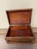 ~¥ Wood Hinged Storage Chest Trinket Box with Woven Wicker Inserts