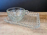 a** Vintage Clear Square Pressed Glass Hostess Luncheon Plates & Cups 6 Plates/3 Cups