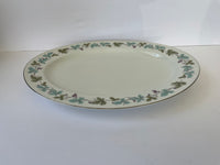 <€€ Vintage Fine China MS Japan #6701 Oval White Serving Platter Grapevine Green and Blue Silver Rim