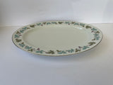 <€€ Vintage Fine China MS Japan #6701 Oval White Serving Platter Grapevine Green and Blue Silver Rim