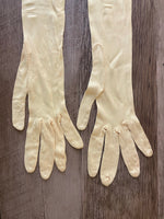 €€ Vintage 19” Womens Long Yellow Nylon Opera Gloves