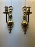 a** Pair/Set of 2 Vintage Brass Wall Sconce Taper Candle Holders 12"