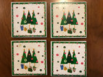 a** Vintage Christmas Tree Coasters, Set/4 Cork Backing