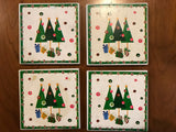 Vintage Christmas Tree Coasters, Set/4 Cork Backing