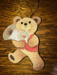 <€€ Vintage 4.25” Pressed Wood Teddy Bear Ornament