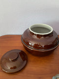 a** Brown Crock Bean Pot With Lid Pottery Stoneware
