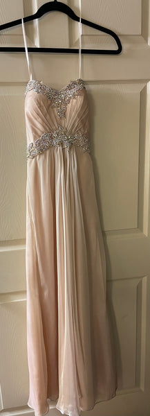 Womens Juniors LA FEMME Champagne Jeweled Strapless Sz 2 Formal Evening Ball Prom Gown