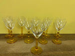 a** Vintage Set/10 Clear Etched Crystal Wine Goblet Barware Glasses 6.25” Gold Stems