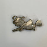 Silver Pendant Charm Witch Flying on a Broom Purple Cape & Hat