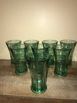 a* Set/8 Green Heavy Glass COCA COLA Flared 16 oz Drinking Glasses