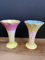 a* Set/4 7” Whimsical Colorful  Soda Fountain Sundae Dessert Dishes Ceramic