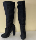 +* Womens Black Faux Suede Knee High Platform Boots Slip On Sz 8