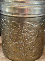 a** Brass Canister Planter Ginger Jar Urn with Lid Raised Design