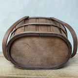 <€€ Large Oval Wood Basket w/ Wood Lid and Dual Handles Brown Sewing