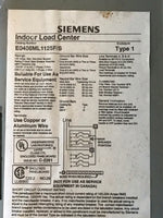 Siemens Indoor Load Center Type 1 E0408ML 1125F/S